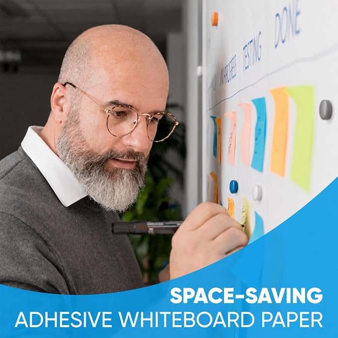YOUNGJQ Magnetic Dry Erase Board Paper for Wall Self Adhesive Whiteboard White Board Sticker 42" x 24" for Office Home Playroom with Starter Kit