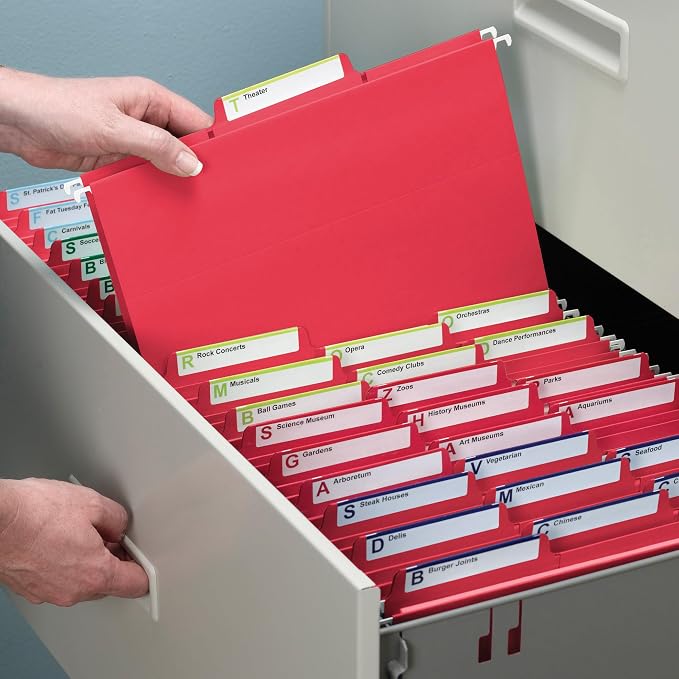 Smead FasTab Hanging File Folder, 1/3-Cut Built-in Tab, Letter Size, Red, 20 Count (64096)