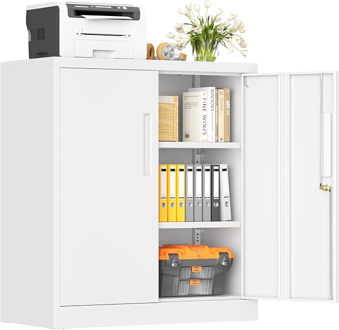 Metal Storage Cabinet with Doors and Shelves,Lockable Storage Cabinet for Office,36”White Metal Utility Cabinet Garage Cabinets for Home Office, Garage, Kitchen, Shop