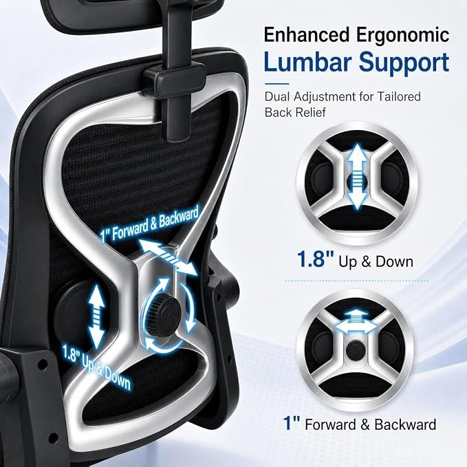 Home Office Desk Chairs, Ergonomic Office Chair with Lumbar Support & 3D Headrest, Computer Desk Chair with Flip-up Armrests, Perfect for Office or Study, Black/Silver