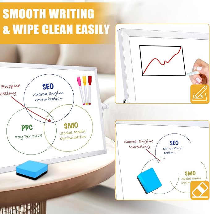 Desk White Board, Whiteboard with Stand, Small White Dry Erase Board | 16" x 12" Double Sided White Board Dry Erase, Portable Small White Board, Desktop White Board for Home, School, Office