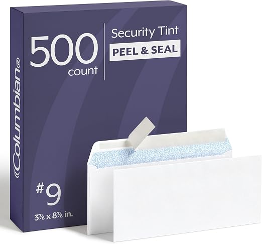 Columbian #9 Security Envelopes, No Window, Self Seal, for Invoices & QuickBooks Statements, 3-7/8 x 8-7/8 Inches, 24 lb White, 500/Box (COLO183) (Pack of 5)