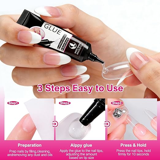 Nail Glue for Press On Nails 6ml x 6Pcs, Semi Solid Nail Glue No UV Light Needed Super Strong Glue Mini Tubes Quick Drying Gel Long Lasting for Fake Acrylic Nails