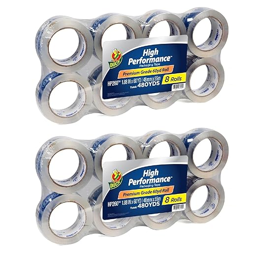 Duck High Performance Clear Packing Tape Refills - 16 Rolls of HP260 Strong Packaging Tape for Shipping, Moving, Mailing & Storage Boxes - 3" Core - 1.88 Inch x 60 Yards - Clear (1067839)