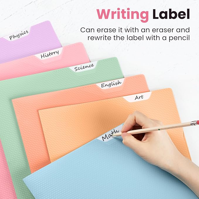 Sooez 6 Pack Folders with Pockets, 2 Pocket Folders | with Writable Category Labels and Non-Slip Tabs, Fits A4/Letter Size Paper, Sturdy Plastic Folders for School, Office, Home