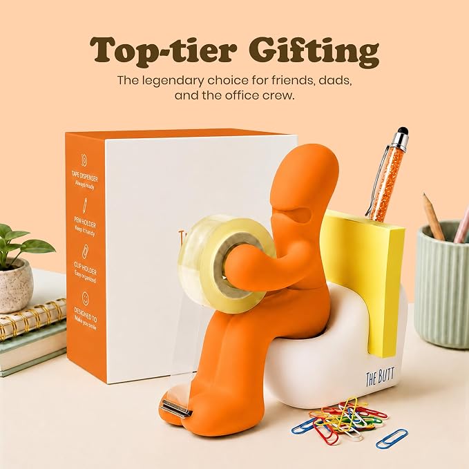 The Butt Tape Dispenser – Funny Gifts for Men – Weird Stuff, Desk Accessories for Men - Novelty, Fun Office Supplies Gag Gifts for Men - Teacher Gifts Boss Gifts for Men - Going Away Gift for Coworker