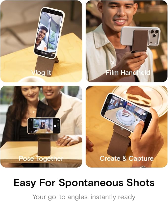 MOFT Phone Tripod Stand, Portable Selfie Stick for iPhone | MOVAS-E- Coffee Leather | Mulit-Angle | Pocket Size | Magsafe Compatible | Easy to Charge | Stylish |For Content Creators