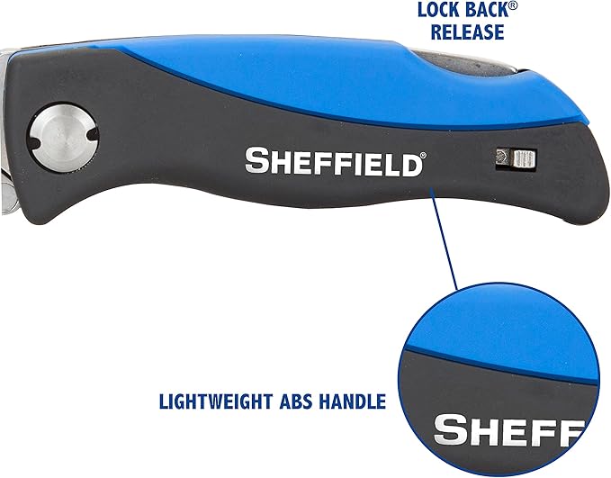 Sheffield Folding Utility Knife, Accepts Standard Utility Knife Blades, Box Cutter, Razor Blades Included, For Home, Office, Trades, and Warehouse