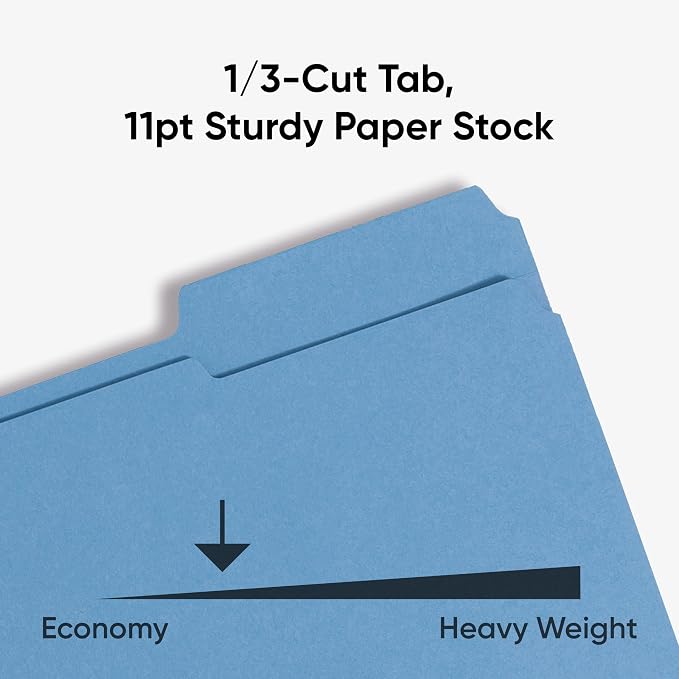 Smead Blue File Folders for Documents,with 1/3-Cut Tabs,Letter Size,Blue,for Easy Organization and Office Use (12043),100 Count (Pack of 5)