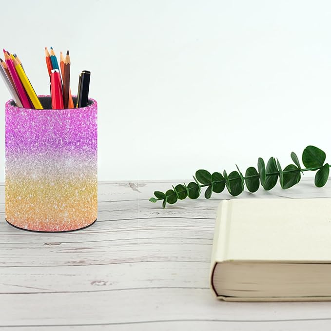 Glitter Pen Holder Pencil Cup for Desk Organizer | Cute Makeup Brush Holder PU Multifunctional Office Suppliesfor Decor Home Classroom School