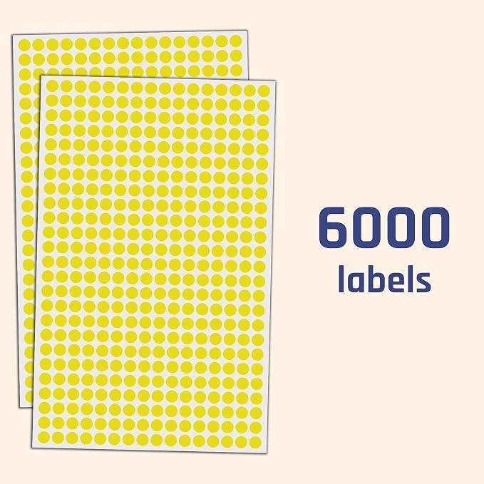 6000 Pack - 1/4" Small Dot Stickers Round Circle Labels - Yellow