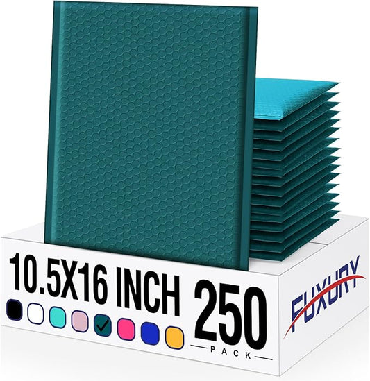 Fuxury Large Bubble Mailers 10.5x16" 250 Pack Forest Green Self Seal Padded Envelopes Opaque Mailing Envelopes Bubble Padded Cushion Padded Mailers for Packaging Small Business Bulk #5