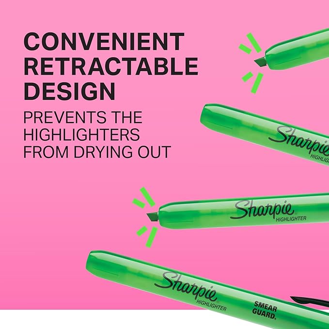Sharpie Retractable Highlighters, Chisel Tip, Fluorescent Yellow, 12 Count