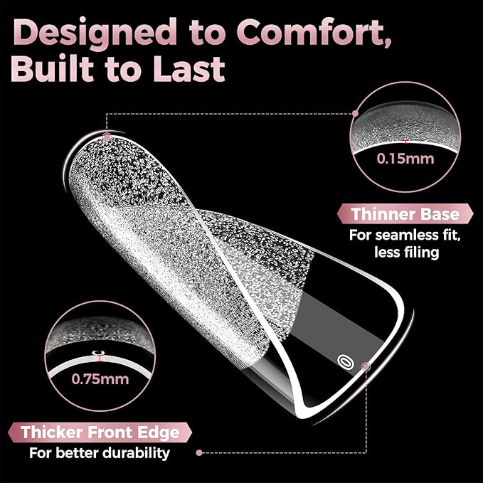 Square Nail Tips: 240Pcs Short Squoval Soft Gel Tips, Pre-Etched Full Cover Gelly Fake Nails, No Filing Needed, Thin Cuticle & Thick Tip Clear Extension System for DIY Home Salon 12 Sizes