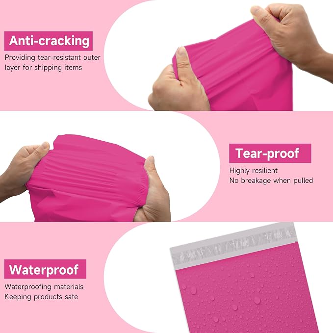 Pink Poly Mailers 24x24 in, Large Shipping Bags, 200 Pcs | Large shipping bags for clothes and mailing envelopes for packing shirts, hoodies, and apparel.