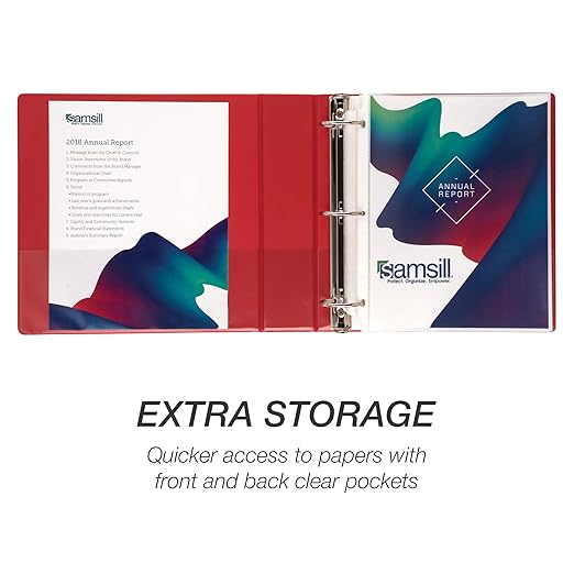 Samsill 2 Inch 3 Ring Binders, Economy Round Ring, Clear View Cover, 425 Sheet Capacity - for School, Home, Office - Red, 12 Pack
