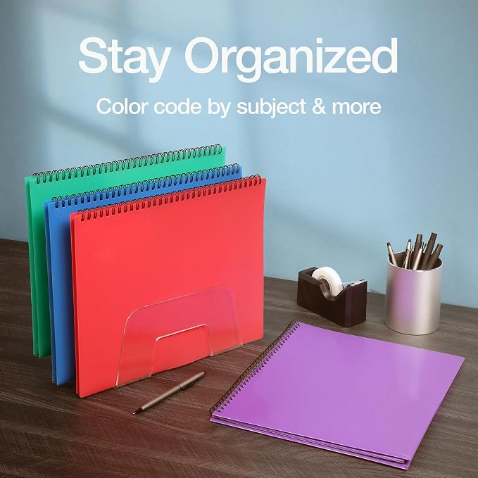 Oxford Poly 8-Pocket Organizer, Letter Size Folder, Durable Translucent Poly, Wire Binding, Holds 200 Sheets, Assorted Colors (Red, Blue, Green and Purple), No Color Choice, 1 Per Pack (5740404)