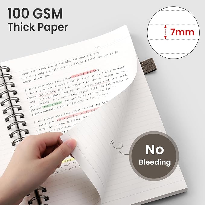 EMSHOI Lined Spiral Journal Notebook, 300 Pages, A5 Size (5.7'' x 8.2'') | College Ruled, 100 GSM Thick Paper, Flexible Plastic Cover, for School, Writing, Work, Office & Journaling (Coffee)