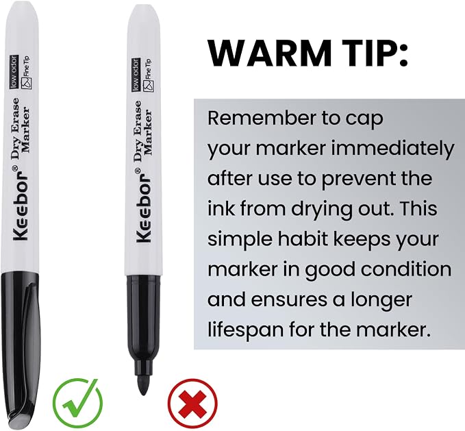 Keebor Fine Tip Dry Erase Markers - Bold Black, Long-Lasting ink, Low-Odor - 288 Pack Whiteboard Markers Bulk for Home, Office, Back to School Supplies