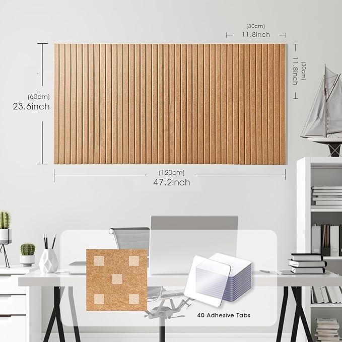 Large Felt Bulletin Board 48" x 24", Mustard | 8 Pack Felt Tiles, 40 Adhesive Tabs, Cork Board Alternative for Walls, Push Pin Board for Home Office Decor