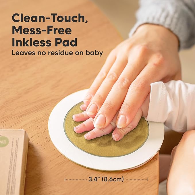 2-Pack Round Inkless Baby Hand and Footprint Kit - Mess Free Ink Pad for Newborn Keepsake, Dog Nose & Paw Print Kit, Clean Touch Ink Pad for Baby Hand & Footprints, Ideal New Mom Gifts (Gold)