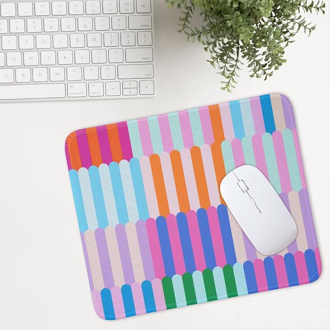Mouse Pad for Desk with Stitched Edge, Premium Cute Washable Mouse Pads. Computer Mousepad with Non-Slip Rubber Base, Mousepads for Laptop, 9.25x7.75x0.12 inch (Rainbow Bars)