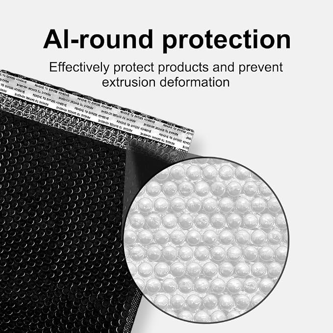 Koja Extra Thick Padded Bubble Mailers, 4x8 in, 50-Pack, Black | Usable interior size 4x7 in. Self-seal closure for secure packaging. Ideal for shipping and small business mailing.