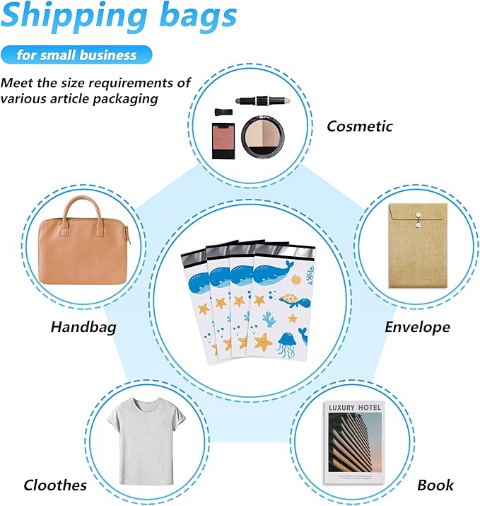 Ocean Printed Poly Mailer 6x9 Inch 100 Pcs, Waterproof and Tear-Resistant Shipping Bags for Clothing, Strong Mailing Bags with Self-Seal, Cute Packaging Bags for Small Business
