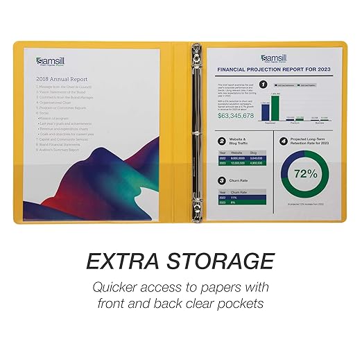 Samsill 0.5 Inch 3 Ring Binder, Economy Round Ring, Clear View Cover, 100 Sheet Capacity - for School, Home, Office - Lemon Yellow