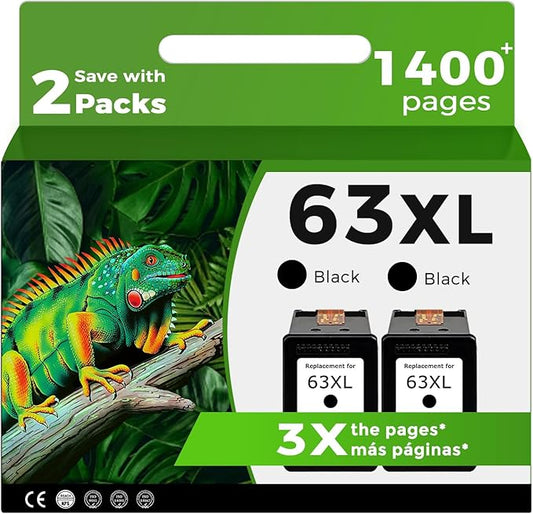 63XL Black Ink Cartridge Compatible for HP Ink 63 XL HP63 HP63XL 4650 3830 | High-yield Replacement for 5255 4520 5258 3630 4652 4655 5200 4512 3632 5252 2132 1112 3631 2130 4510 3833 Printer 2 BK Pack