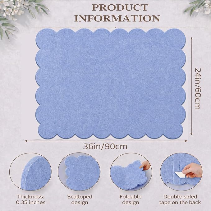 Scalloped Felt Bulletin Board 36 x 24 Inches (Blue Gray) | Large Decorative Vision Board for Wall, Office Memo & Photo Display for Home, Study & Dorm