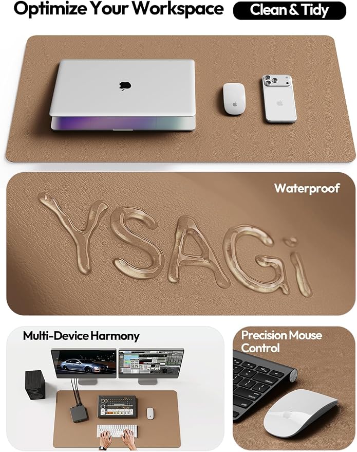 YSAGi Leather Desk Protector, Office Mat, Large Mouse Mat, Non-Slip PU Leather Blotter, Laptop Desk Mat, Waterproof Writing Pad for Office and Home(Khaki, 63" x 17.2")