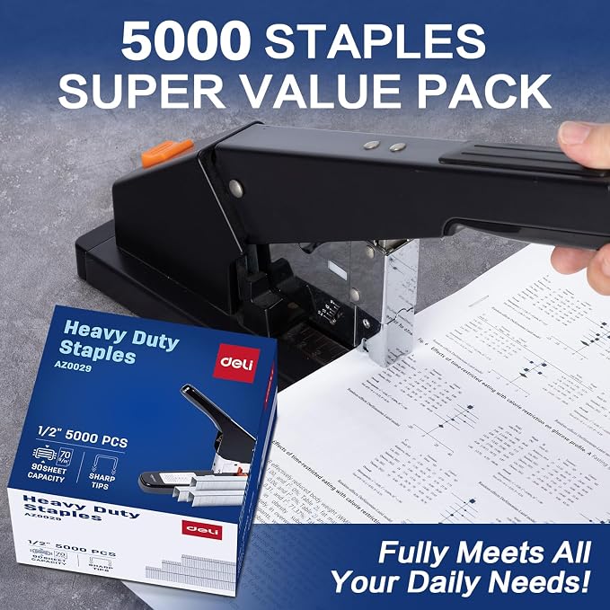 Deli Staples, Heavy Duty Staples for Heavy Duty Staplers, 1/2'' Length | 90 Sheet Capacity, 100/Strip, 5000/Box