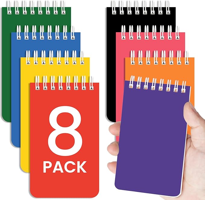 Taja Pocket Small Notebook 3" x 5", Set of 8 Mini Little Spiral Notebook, Nursing Notepad, Perfect for Work, School, Office, Nurse, Travel - Bright