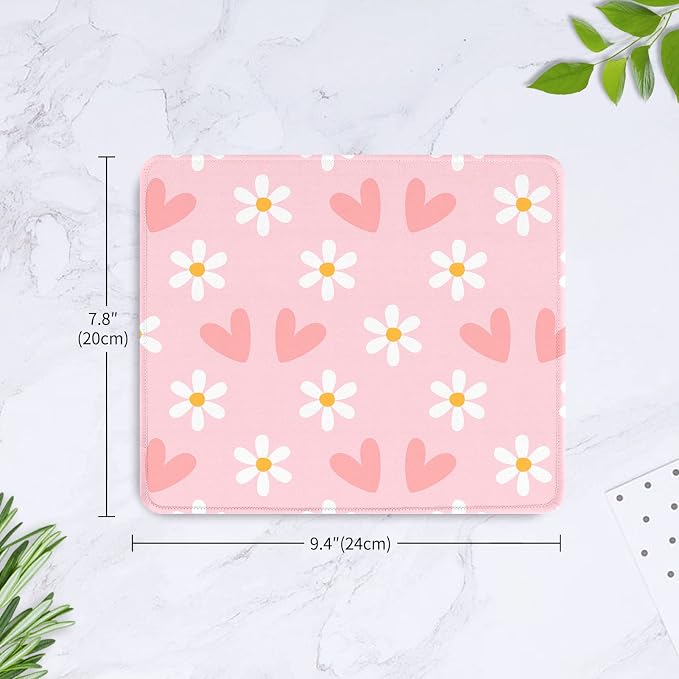 Seorsok Square Mouse Pad Cute Pink Heart and Flower,Office Home Personalized Premium-Textured Mouse Mat Design,Waterproof Mousepad,Non-Slip Rubber Base Computer Mouse Pads for Wireless Mouse