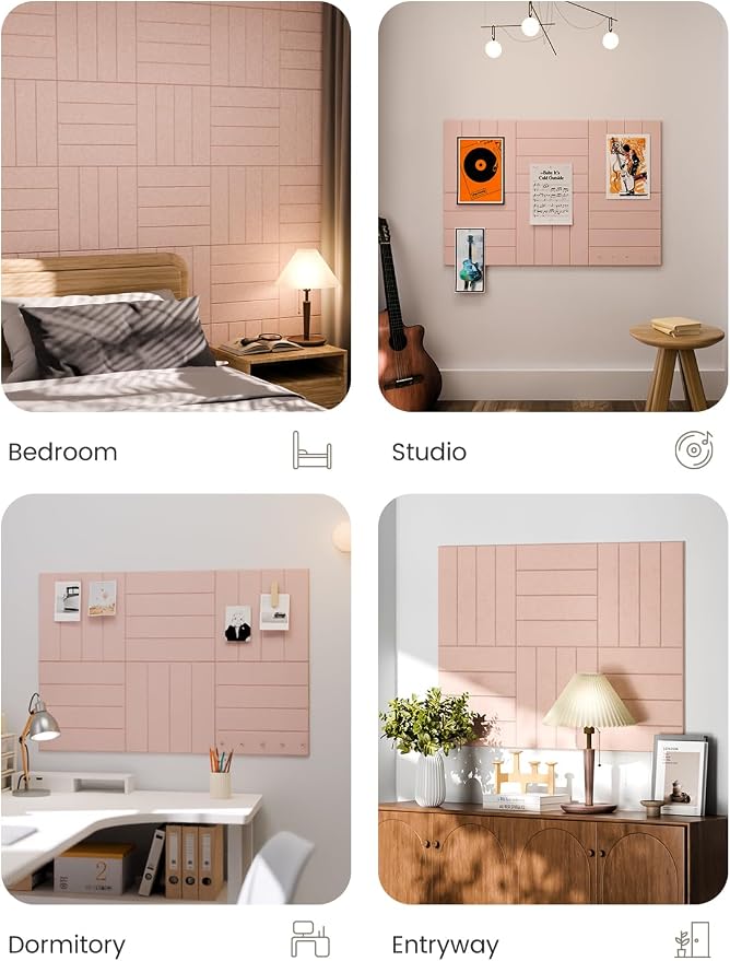 Fluxynara 36" x 24" Large Felt Bulletin Board, Pink | 6 Pack Cork Board Alternative with 30 Safe Adhesive Tabs, Pin Boards for Wall Decor, Home, Office, Classroom,Dorm
