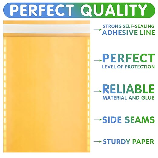 Kraft Bubble Mailers 9.5 x 13 Inch Yellow, Padded Envelopes Self Seal, Pack of 100, Bubble Lined Kraft Paper Mailing Envelopes for Shipping