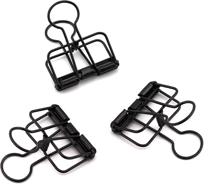 12-Pack Medium Metal Wire Binder Clips, Office Supplier School Accessories,Colorful Hollow Out Paper Organizer, Paper Binder Clip (Black)