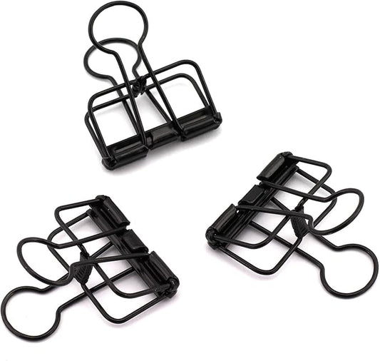 12-Pack Medium Metal Wire Binder Clips, Office Supplier School Accessories,Colorful Hollow Out Paper Organizer, Paper Binder Clip (Black)