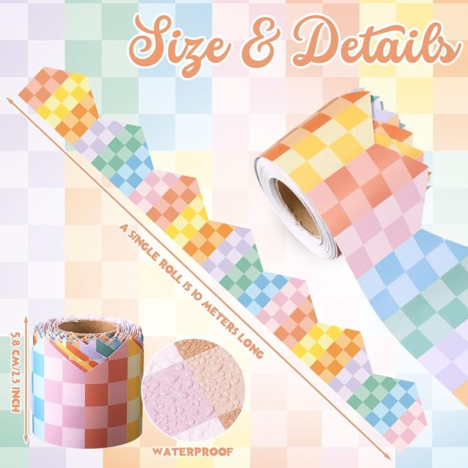 32.8 Ft Colorful Checkerboard Bulletin Border Scalloped Trim | Colorful Gradient Design for Hispanic Heritage Month, Classroom Decor, Back to School Displays, Fiesta Party Bulletin Borders