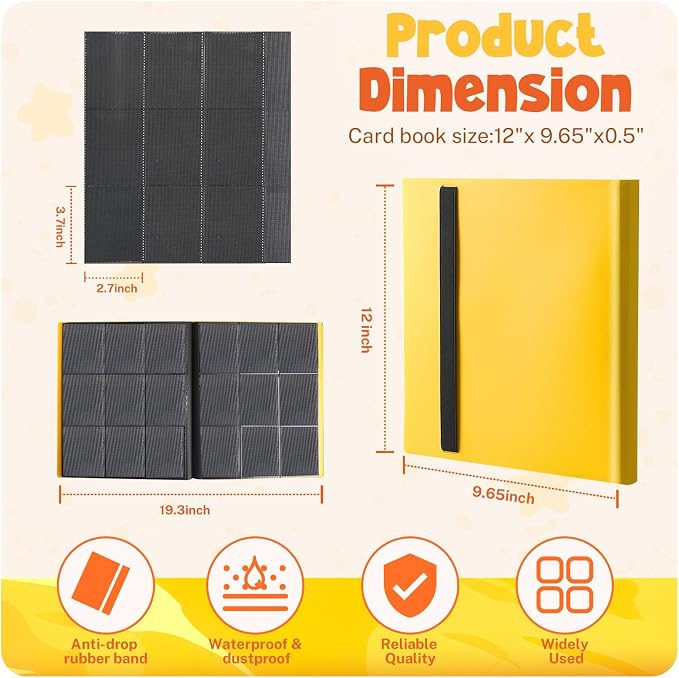 Card Binder, 9 Pocket Trading Card Album Folder,20 Pages, 360 Card Capacity Sports Card Binder, Premium Card Binders Compatible with MTG, TCG, Baseball Cards (Yellow)