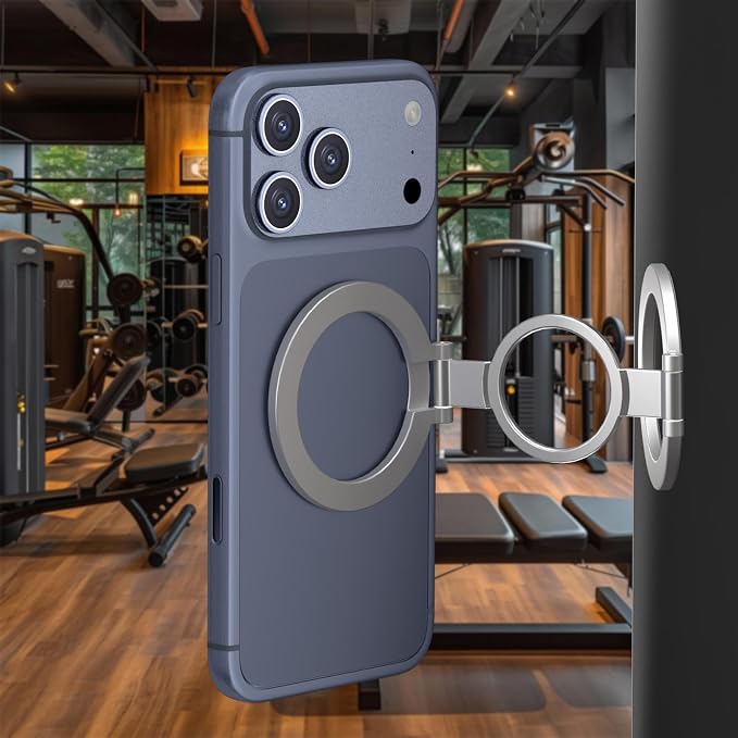 Dual-Side Magnetic Ring Holder, Foldable Gym Phone Stand Grip | Magnetic Mount for the Gym/ Golf Cart for iPhone 17 Pro Max/16/15/14/13/12 Series and MagSafe Cases