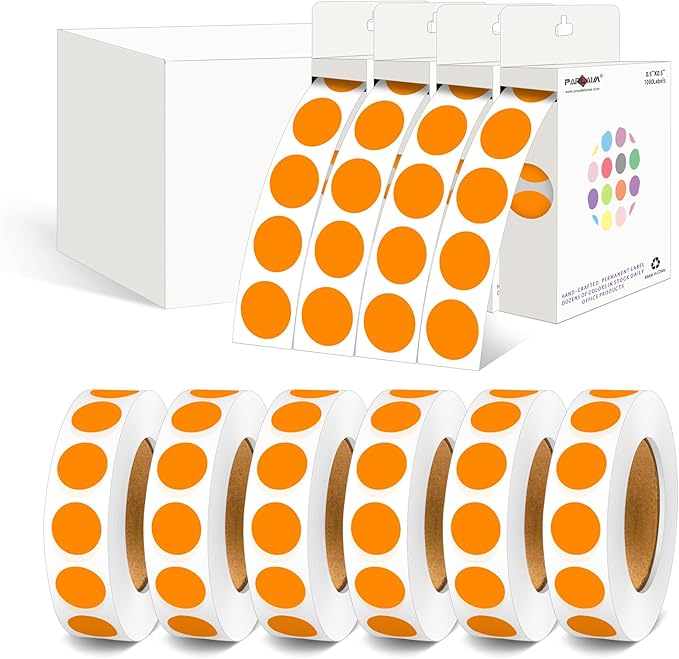 PARLAIM 10000pcs 1/2 Inch Diameter Round Color-Code Dot Stickers, 10 Rolls Adhesive Orange Circle Labels for Office Classroom