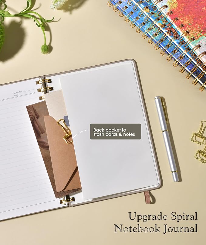 Lined Spiral Journal Notebook for Women, A5 Cute Hardcover Spiral Journals for Writing, 150 Pages Pretty College Ruled Notebooks for Work & Note Taking, 5.75" x 8.38", Boho Sun & Moon