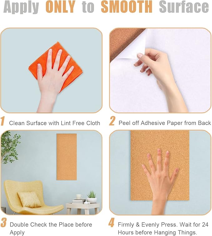17x8 Cork Board Tiles Bulletin Board, 1/2" Thick Self-Adhesive Cork Boards for Walls, Cork Tiles Vision Board for Home, Office, School, Bulletin Board Decorations(12mm,2pc)