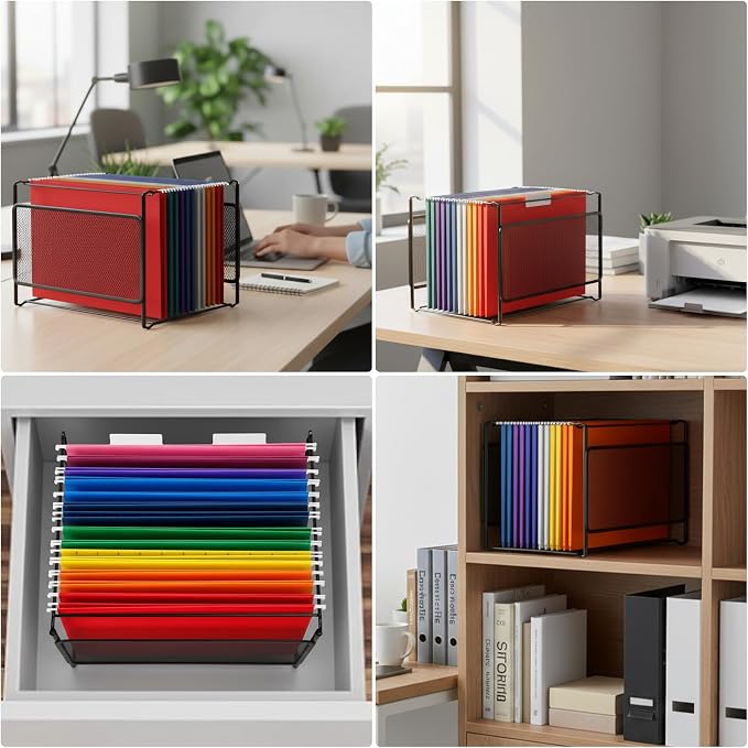 Comix 2 Packs Mesh Hanging File Folder Organizer for Home Office, Black | Letter Size Hanging File Box, Smooth Rails, Space-Saving File Holder