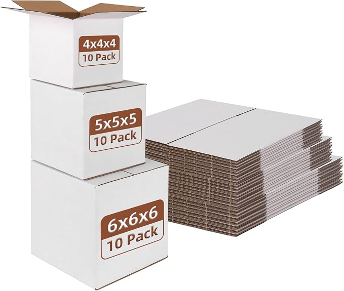 Hoikwo 30 Packs Small Shipping Boxes Mixed Sizes | 10 PCS Each of 6x6x6, 5x5x5, 4x4x4, White Cardboard Box for Small Business Packaging and Mailing
