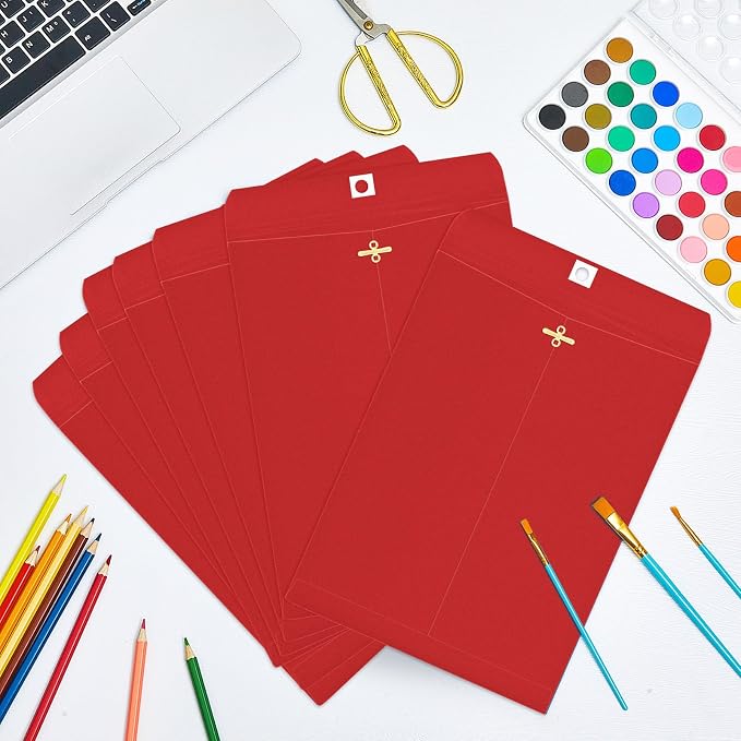 Geyee 20 Pcs 9 x 12 Inch Clasp Envelopes Letter Size Mailing Envelopes with Clasp Closure for Filing Storing Documents Office Home Business School (Red)