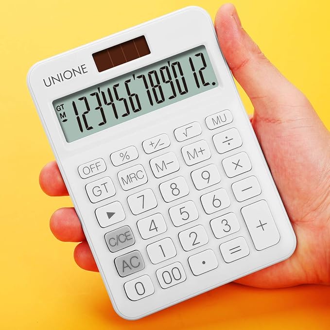 UNIONE Calculator with a Bright LCD, Dual Power Handheld Desktop. Color. Business, Office, High School… (Blue)