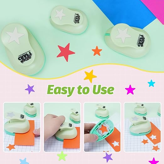 UCEC Star Hole Paper Punch, Star Lever Puncher for Crafts, 1 Inch Craft Punch, 5/8 inch Hole Punch Shape, 3/8 inch Paper Punches for Crafting